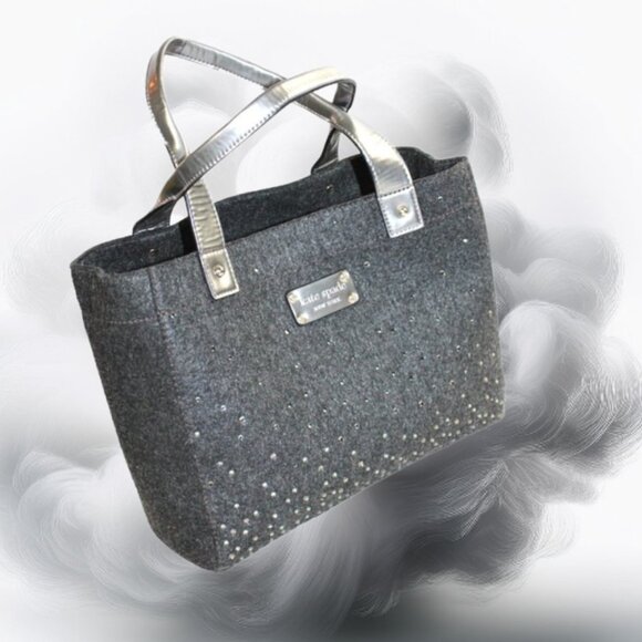 Kate Spade Quinn Frosted Felt Rhinestone Charcoal Shoulder Tote - Picture 1 of 10